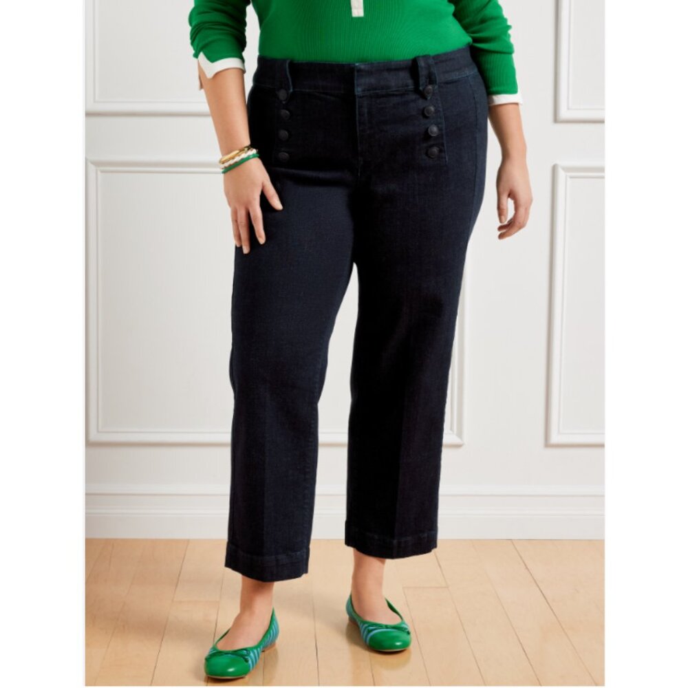 NWOT TALBOTS Womens' Marina Dark Wash Cropped Straight Leg Sailor Jeans Size 16